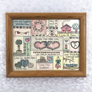 Vintage 1992 Mixed Media Love Framed Art Hand-Colored Signed 12½”x10” Wall Decor
